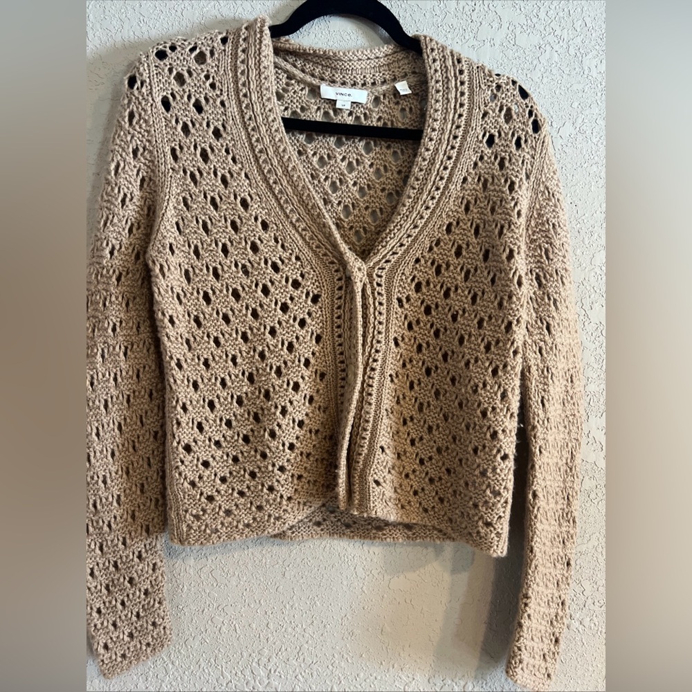 Vince Tan Crochet Women Cardigan Sz Small Wool/Cashmere Quality EUC